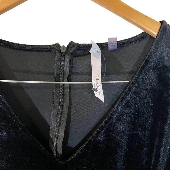 NY Collection Petite Plus Black Velvet Jumpsuit Long Sleeve V Neck Cocktail - Picture 7 of 7